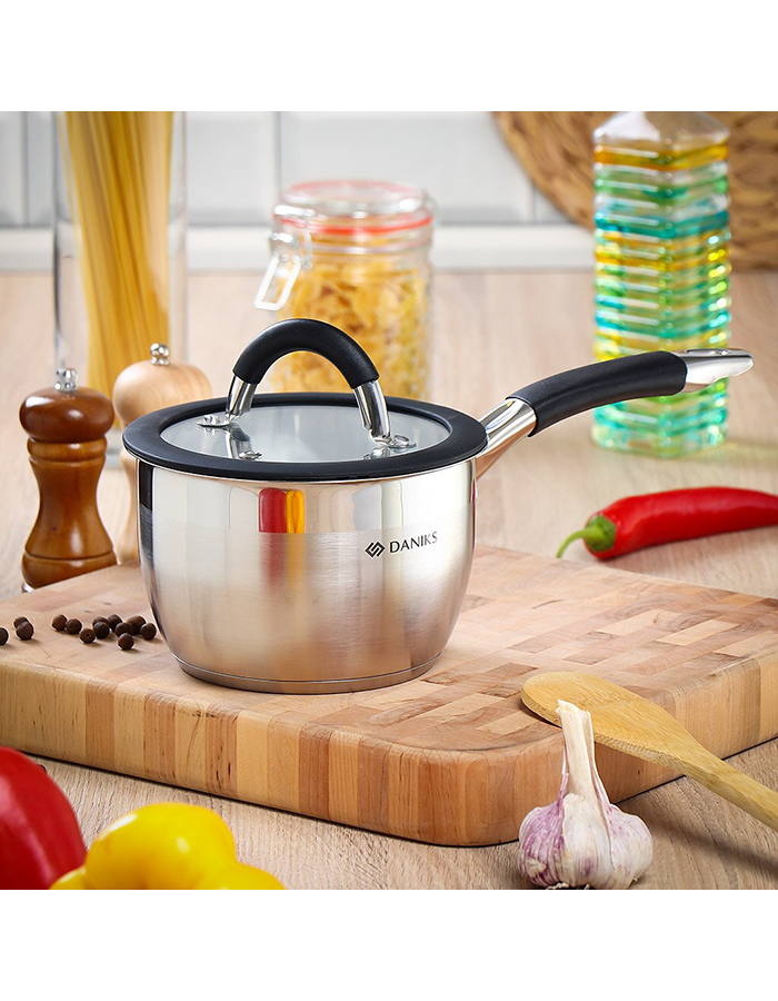 

Ковш с крышкой Daniks Орландо, нержавеющая сталь, 1,9 л, 397625]SCT, Серебристый
