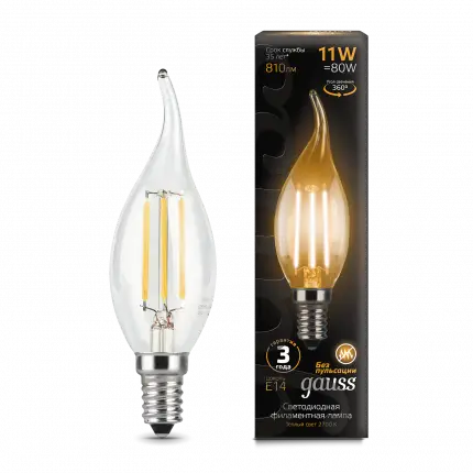 фото Лампа gauss filament свеча на ветру 11w 810lm 2700к е14 led 1/10/50