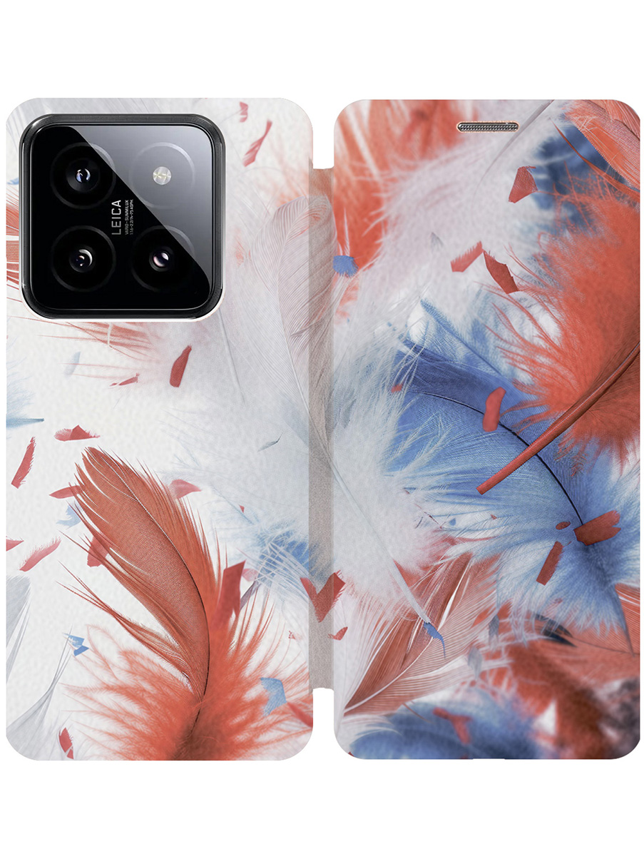

Чехол-книжка на Xiaomi 14 Pro с принтом "Перья" золотой, Золотистый;белый;красный;синий, 777771051