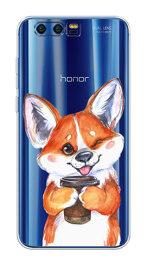 

Чехол на Honor 9 "Корги с кофе", Оранжевый;белый, 62450-4