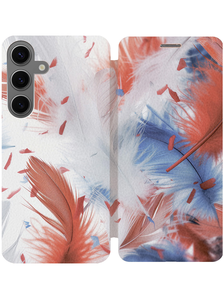 

Чехол-книжка на Samsung Galaxy S24 с принтом "Перья" золотой, Золотистый;белый;красный;синий, 779825751