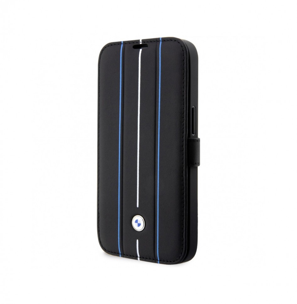 Чехол BMW Signature Leather Hot stamp lines Booktype для iPhone 14 Pro, Черный