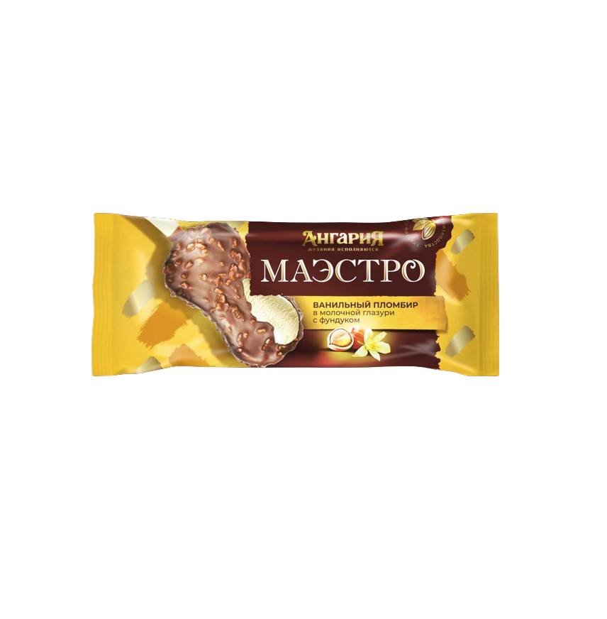 

Мороженое сливочное «Ангария» Маэстро в молочной глазури с фундуком, 80 г