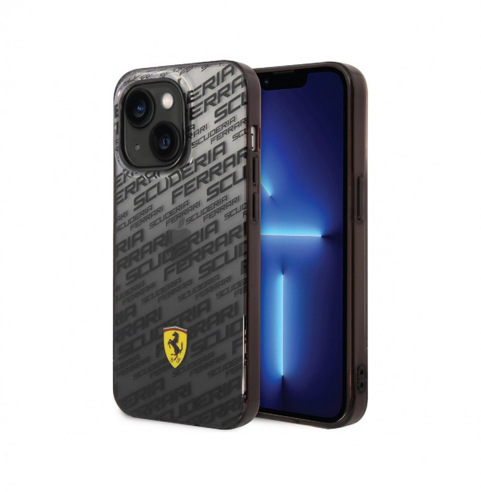 

Чехол Ferrari для iPhone 14 Черный градиент, PC/TPU Allover Scuderia Hard