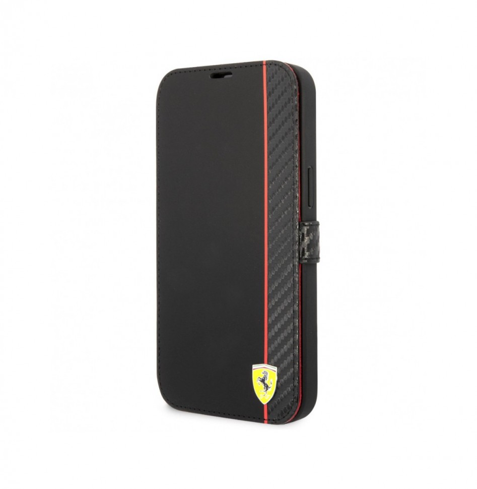 

Чехол Ferrari для iPhone 14 Pro Booktype, Черный, PU Smooth/Carbon Vertical with metal logo Booktype