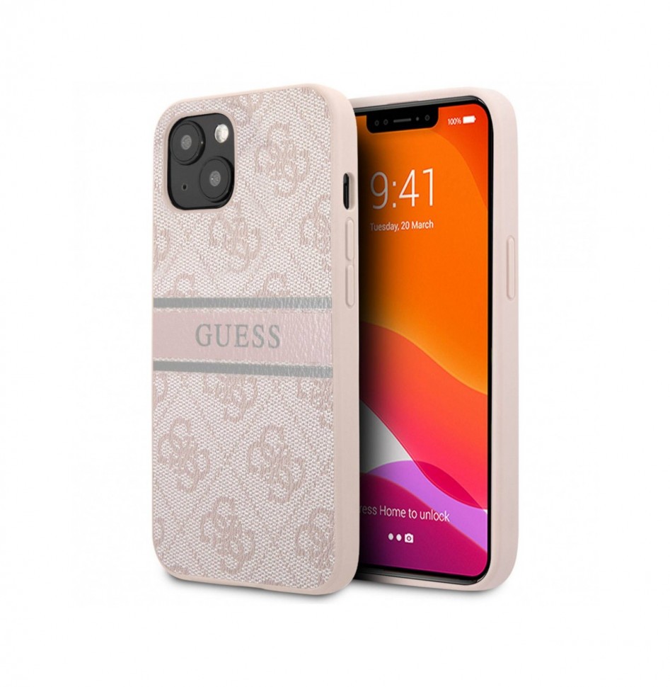 Чехол Guess PU 4G Stripe printed logo Hard для iPhone 14 Plus, Розовый