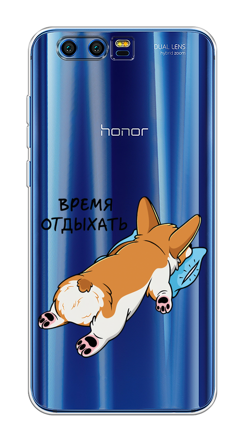 

Чехол на Honor 9 "Корги отдыхает", Черный;коричневый;голубой, 62450-1