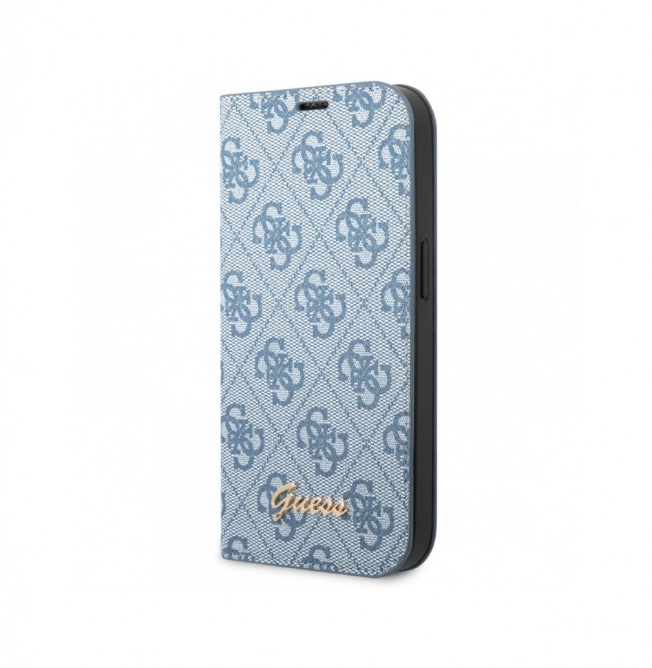 фото Чехол-книжка cg mobile guess pu 4g script metal logo booktype для iphone 14 pro, голубой