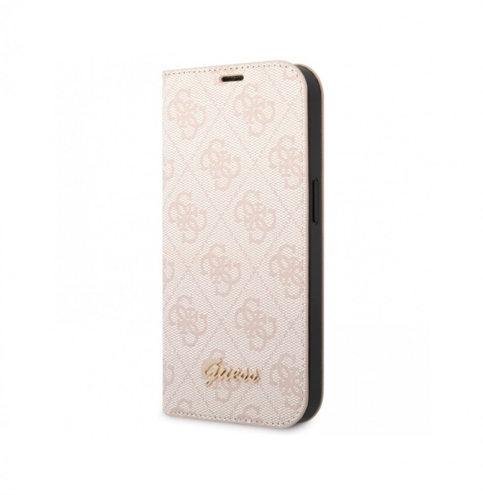 Чехол-книжка Guess PU 4G Script metal logo Booktype для iPhone 14 Pro, Розовый