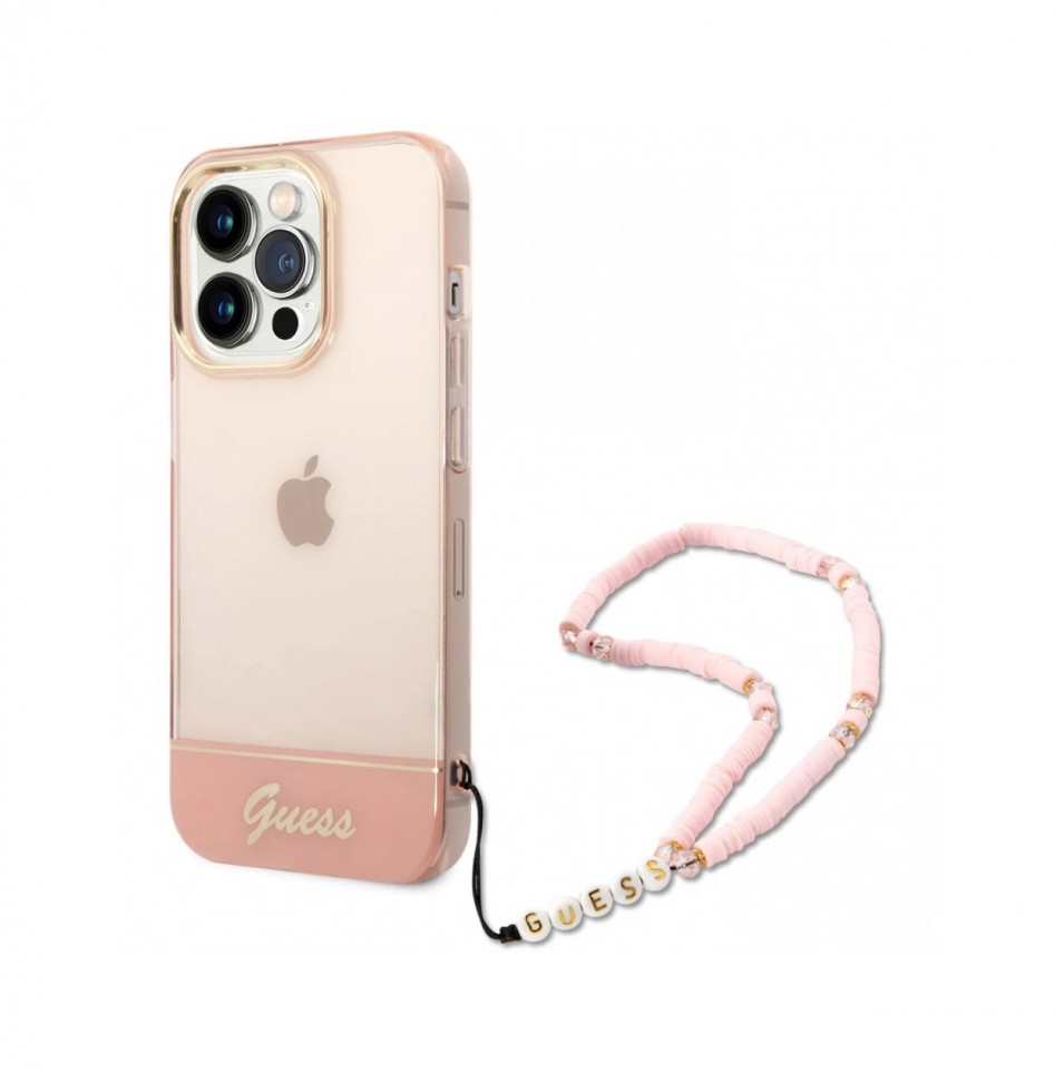 

Чехол Guess PC/TPU Translucent Electoplated camera + Hand Strap iPhone 14 Pro Max, Розовый, PC/TPU Translucent Electoplated camera Hard + Hand Strap