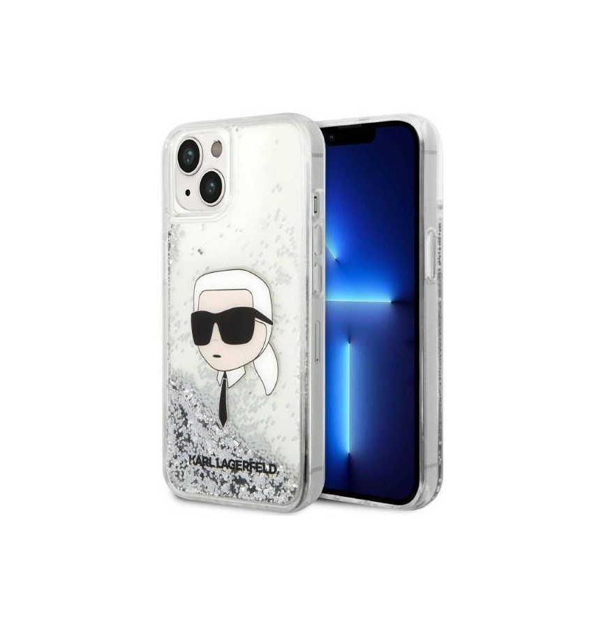 Чехол Karl Lagerfeld Liquid glitter NFT Karl head Hard для iPhone 14, Серебристый