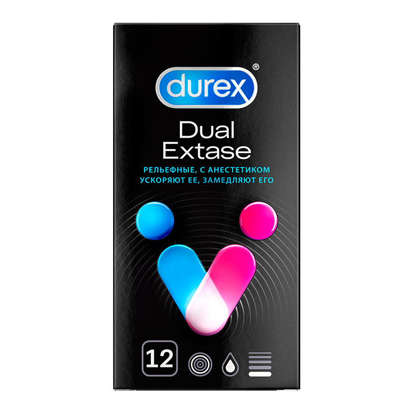 Купить Презервативы DUREX Dual Extase рельефные с анестетиком 12 шт.