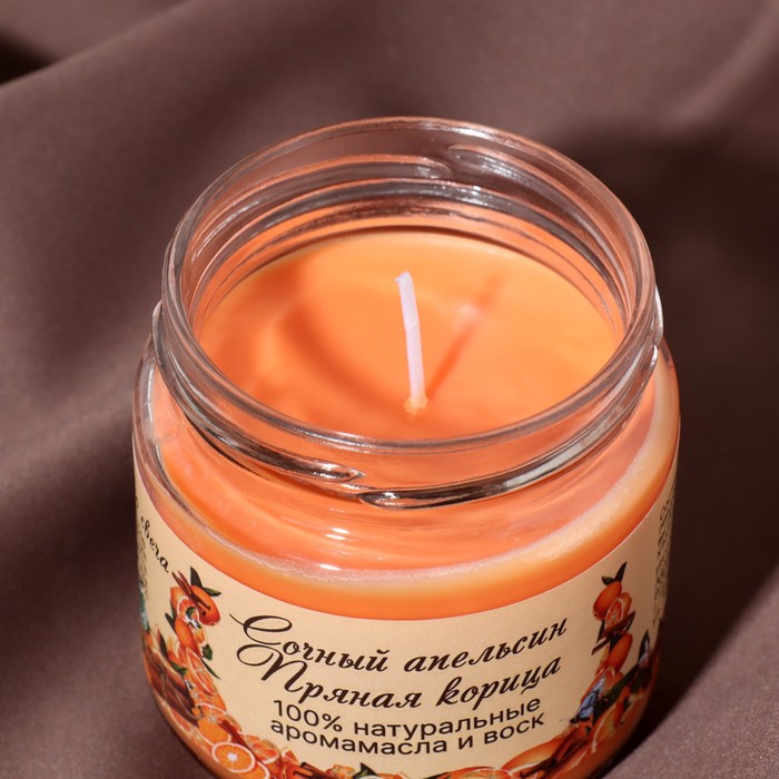 фото Натуральная эко свеча из пальмового воска, "сочный апельсин и пряная корица", 7х7,5 см, 14 богатство аромата