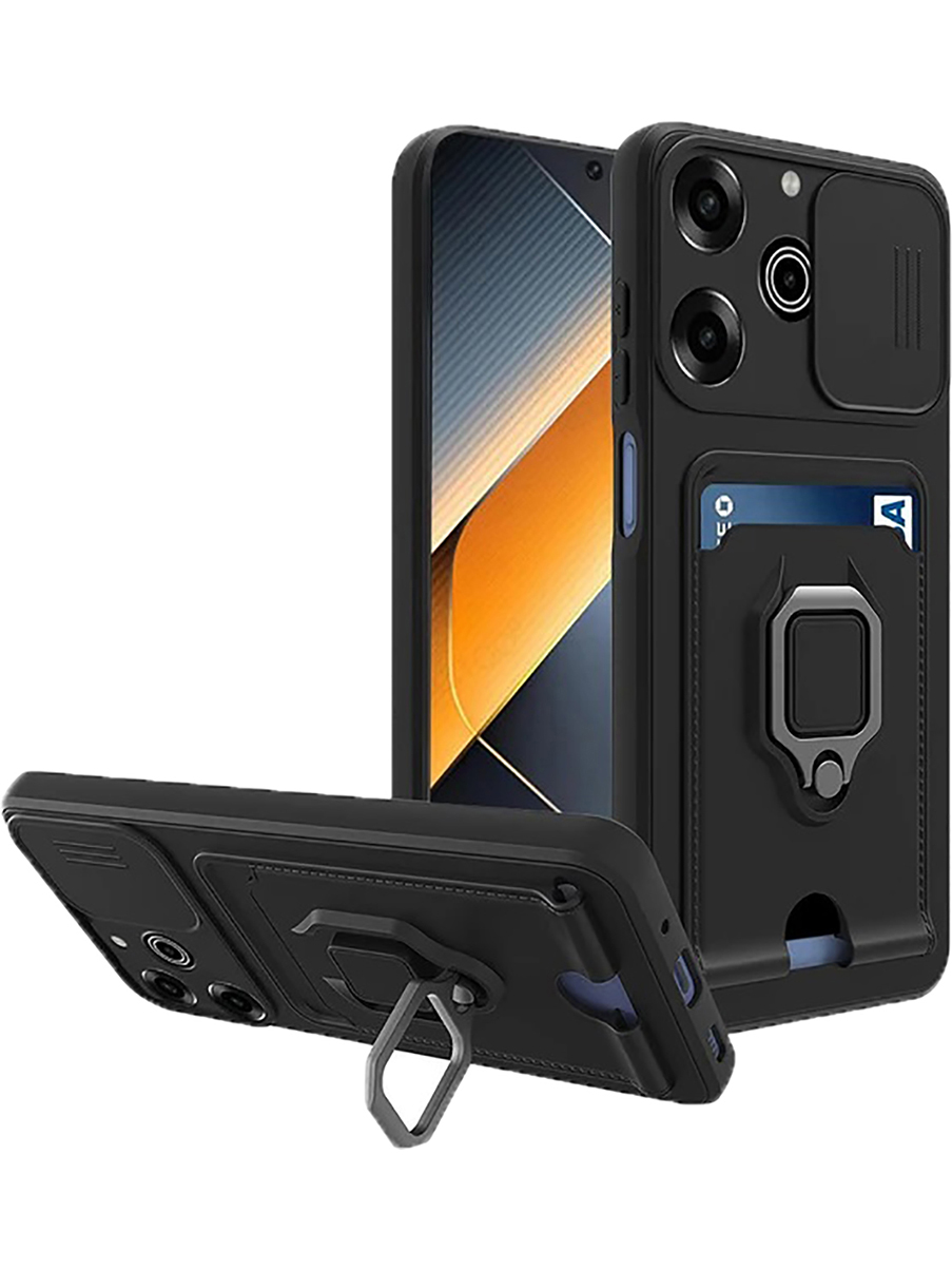 

Противоударный чехол на Tecno Pova 6 с защитой камеры и карманом черный, 782634213