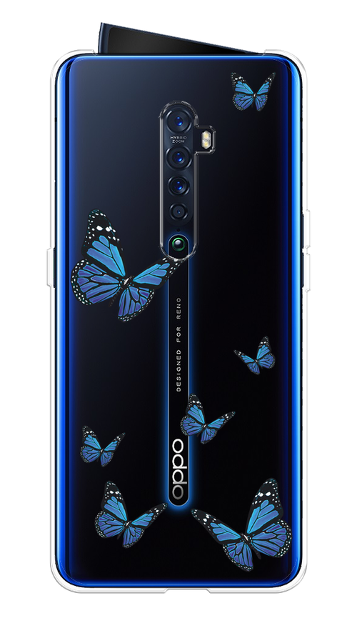 

Чехол на Oppo Reno 2 "Blue butterflies", Синий;черный, 253550-1
