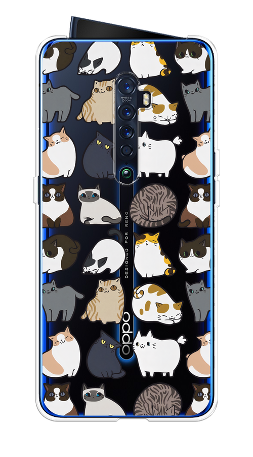 

Чехол на Oppo Reno 2 "Милые котики", Прозрачный;белый;серый, 253550-1