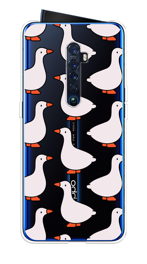 

Чехол на Oppo Reno 2 "Гуси", Прозрачный;белый;оранжевый, 253550-1