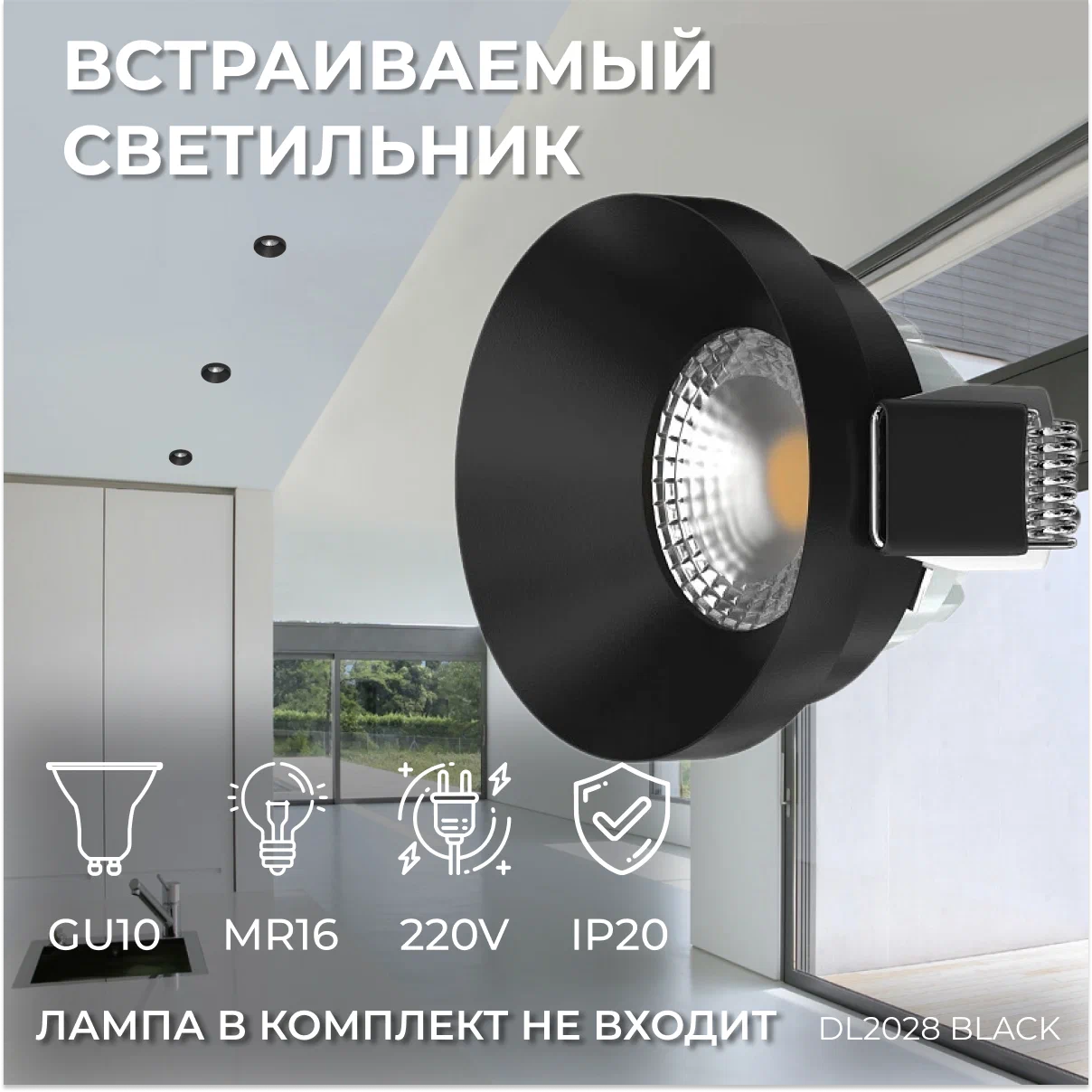 

Встраиваемый потолочный светильник Ledron под сменную лампу DL2028 Black MR16, GU10