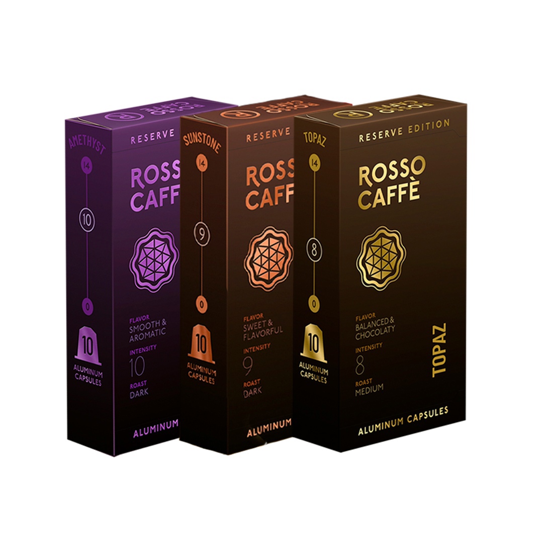 Кофе в капсулах набор Rosso Caffe Reserve для кофемашины Nespresso 3 вида, 30 капсул