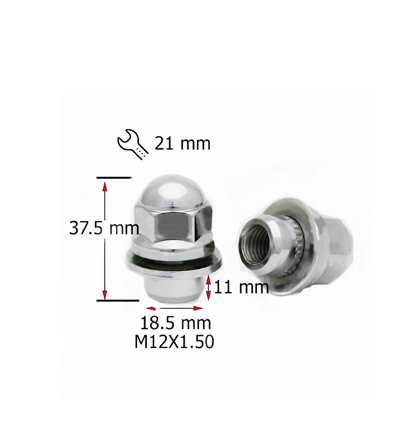 Гайки колесные, SDS, M12X1,50 37,5мм Прессшайба, носик 18,5мм, закр.кл.21мм сфера Хром10шт