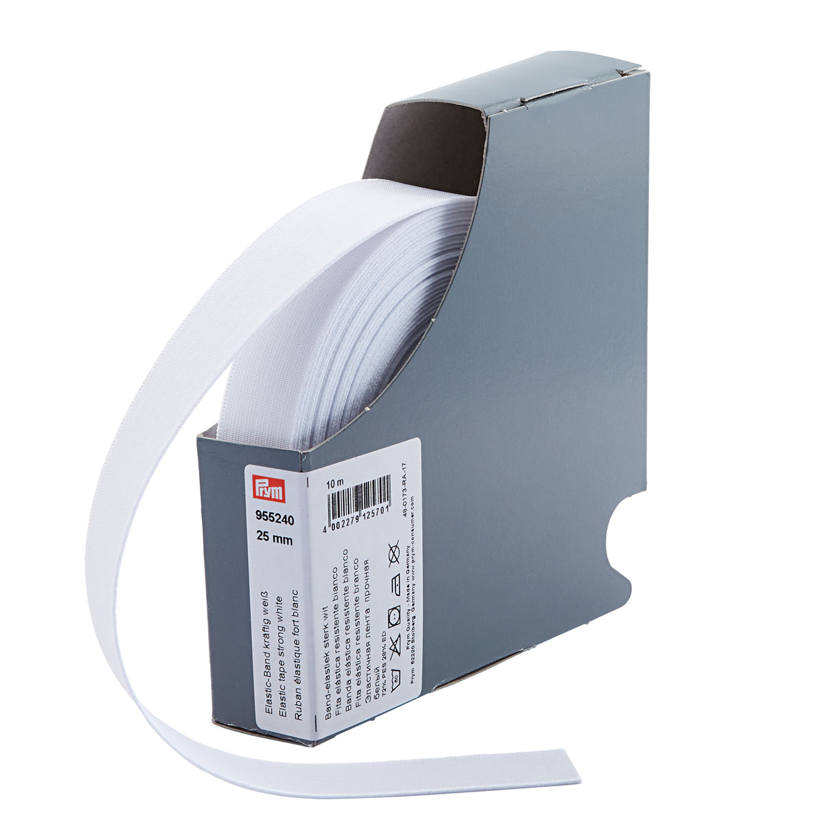 Прочная эластичная лента Prym, 25 мм x 10 м, цвет: белый, арт. 955240