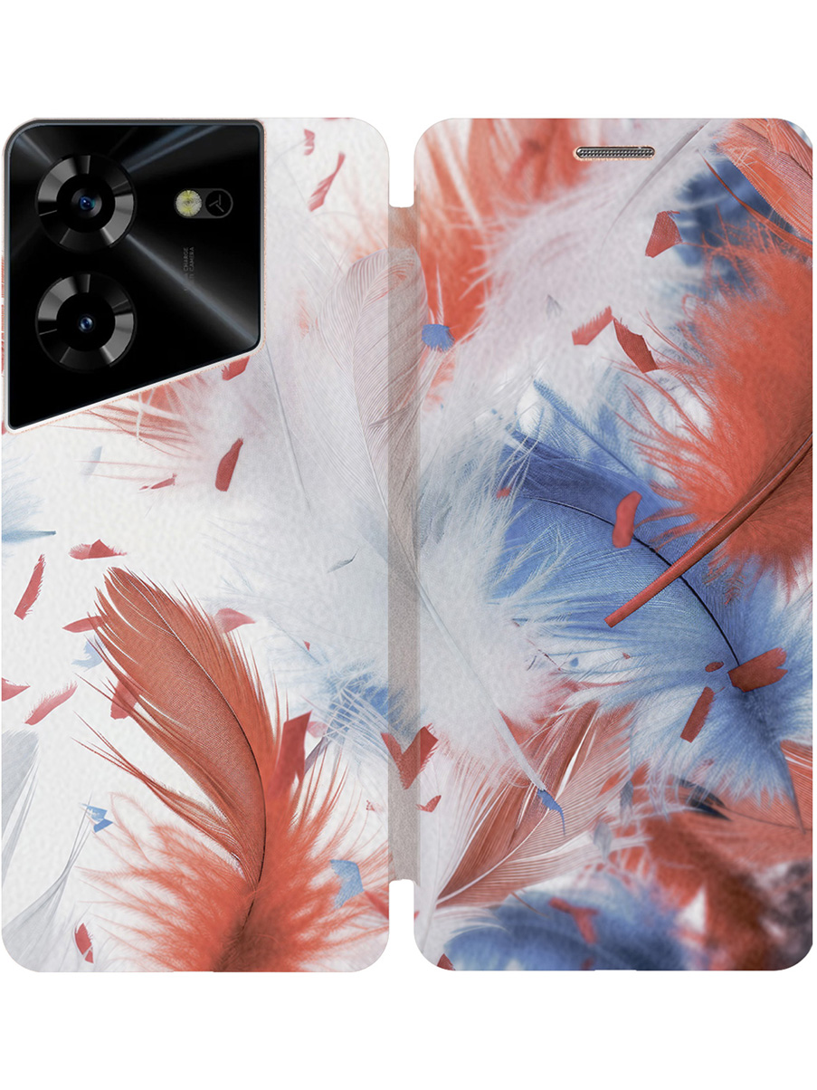 

Чехол-книжка на Tecno Pova 5 с принтом "Перья" золотой, Золотистый;белый;красный;синий, 772627551