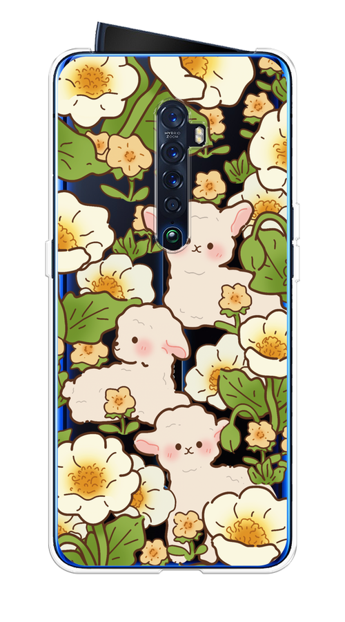 

Чехол на Oppo Reno 2 "Овечки в цветах", Зеленый;бежевый, 253550-1