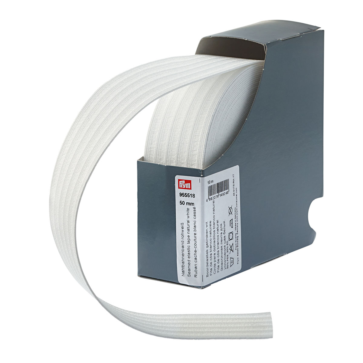 Эластичная лента для уплотнения шва Prym, 50 мм x 10 м, цвет: белый натуральный, арт. 9555