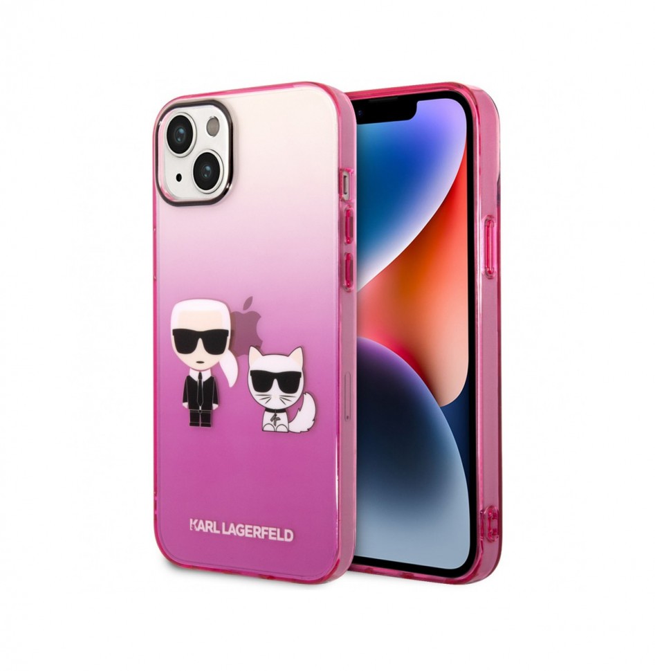 фото Чехол karl lagerfeld pc/tpu karl & choupette hard для iphone 14 plus, розовый градиент cg mobile