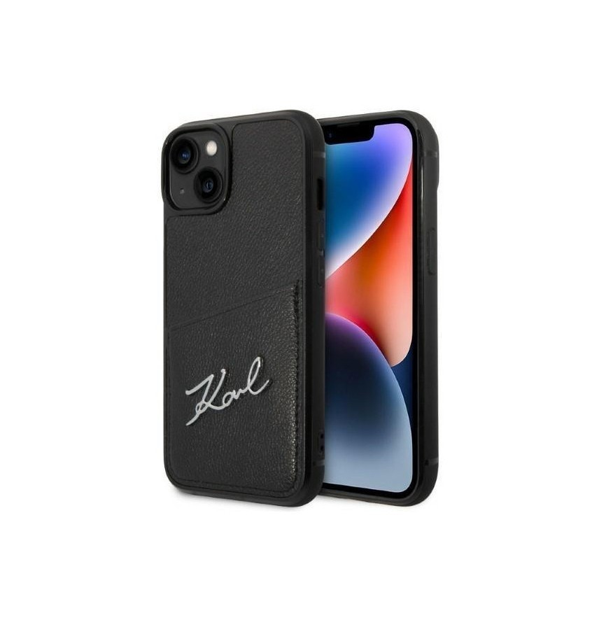 фото Чехол karl lagerfeld pu with cardslot signature logo hard для iphone 14 plus, черный cg mobile