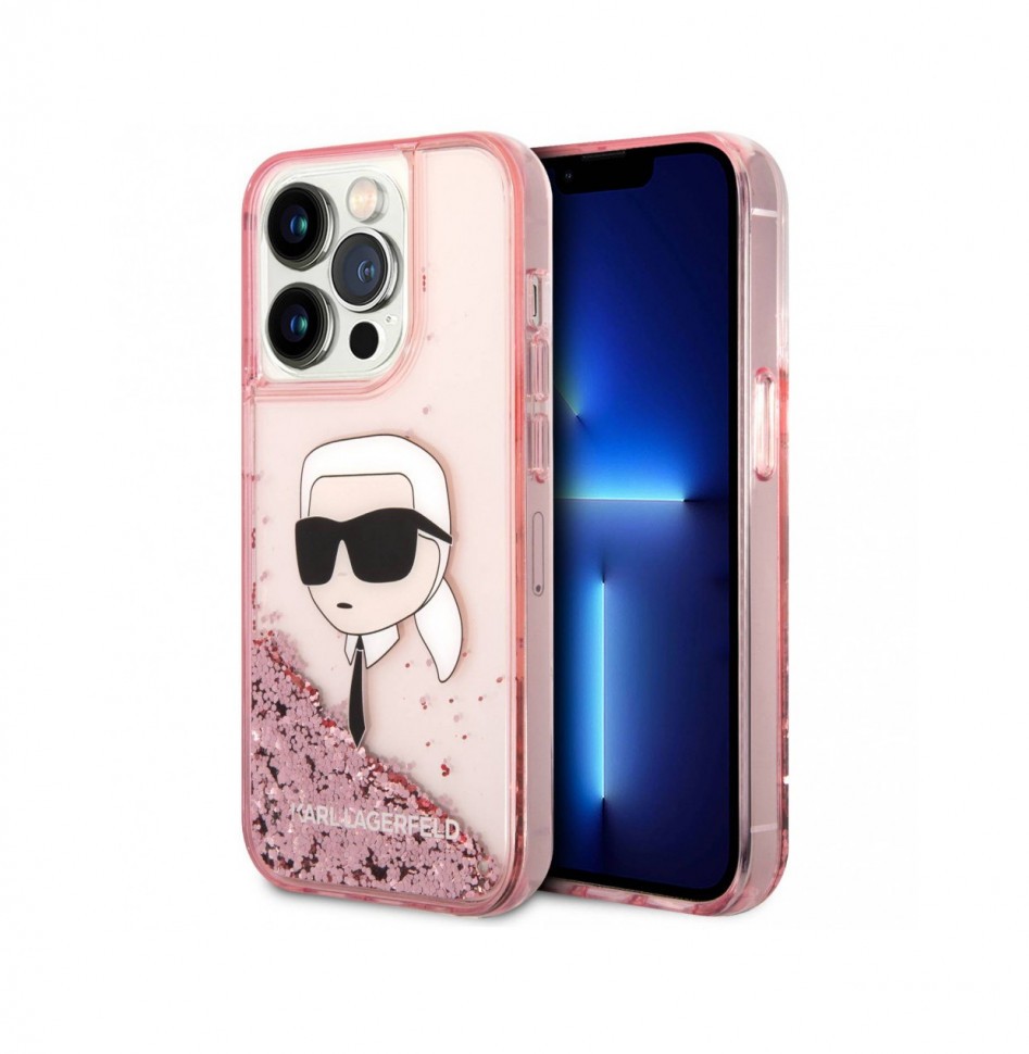 Чехол Karl Lagerfeld Liquid glitter NFT Karl head Hard для iPhone 14 Pro Max, Розовый