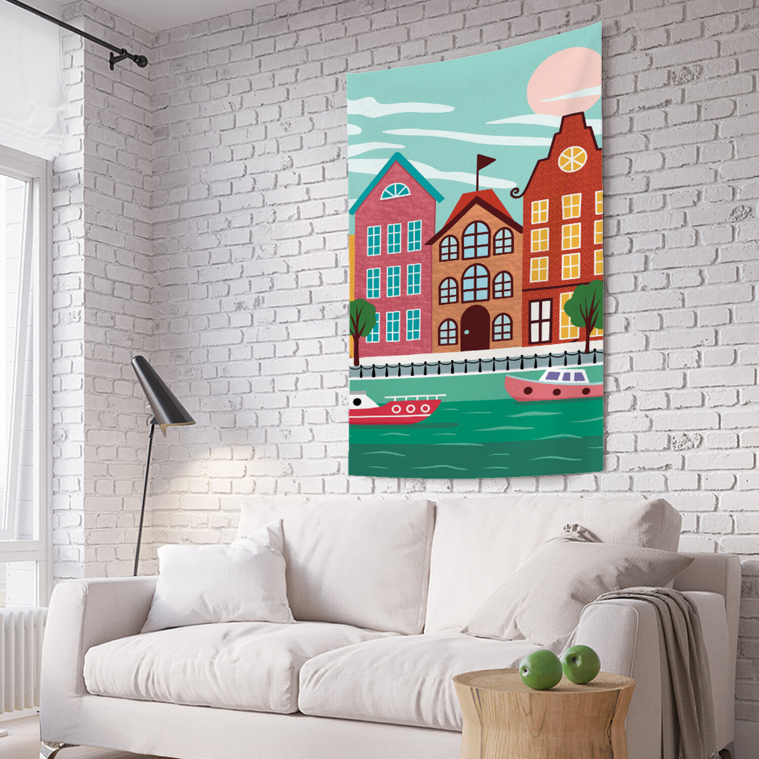 

Вертикальное фотопанно на стену Города на воде из ткани 100х150 см, Города на воде