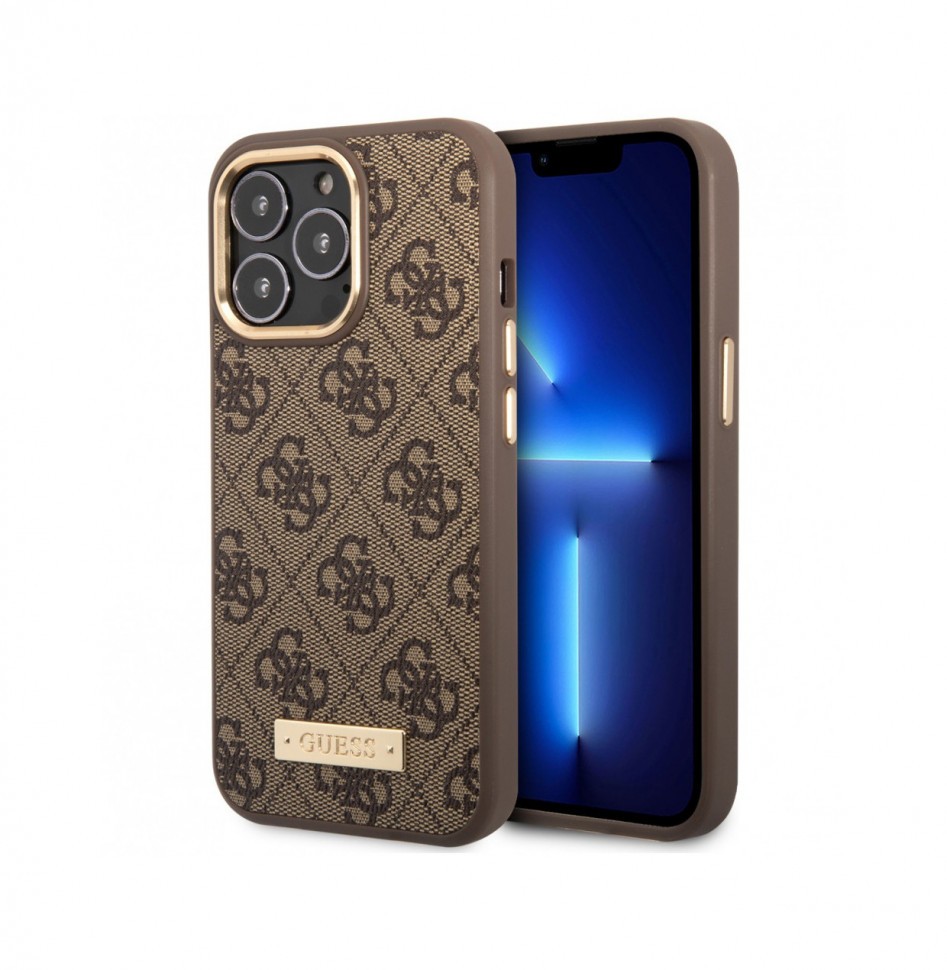 

Чехол CG Mobile Guess PU 4G Plate metal logo Hard (MagSafe) для iPhone 13 Pro, Коричневый, PU 4G Plate metal logo Hard