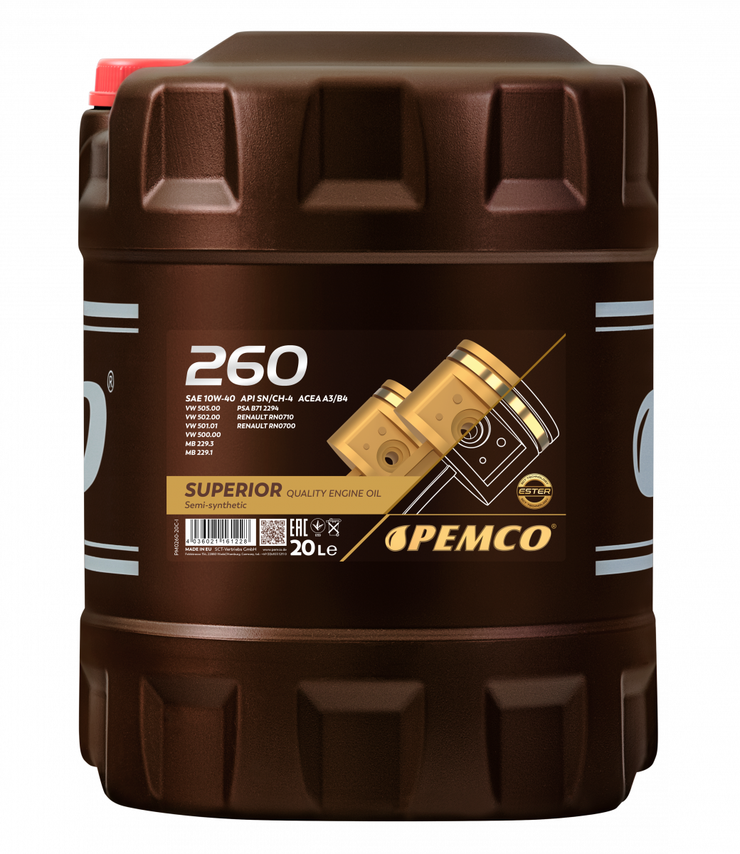 PEMCO PM026020 10W-40 SN/CH-4 , A3/B4 20л (полусинт. мотор. масло)