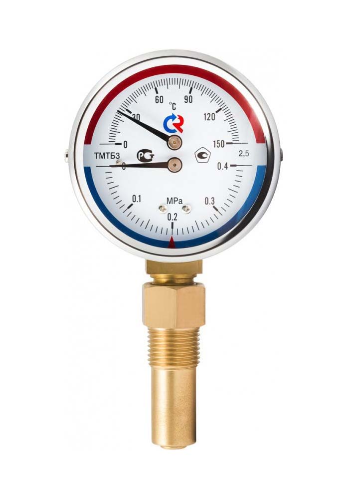 фото Термоманометр росма тмтб-3, d-80мм, 0-120с*, 0,25 мпа, g1/2, радиальный, l=64