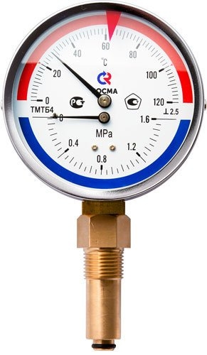 

Термоманометр Росма ТМТБ-4, D-100мм, 0-150С*, 0,6 МПа, G1/2, радиальный, L=46