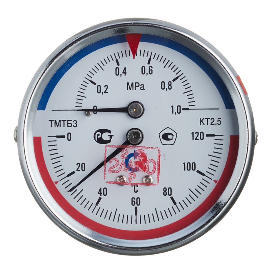 Термоманометр осевой ТМТБ-31Т.1, 0...120С, 0...1 МРа 1/2' кл.2.5 | код 00000002292 | РОСМА