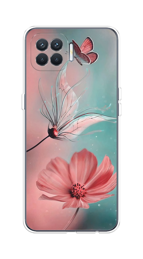 

Чехол на Oppo Reno 4 Lite/A93 "Бабочка и цветок", Голубой;розовый, 254550-1