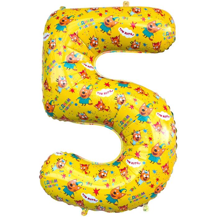 

Шар фольгированный 34" «Цифра 5», Три Кота, жёлтый, 1 шт. в упаковке, Желтый