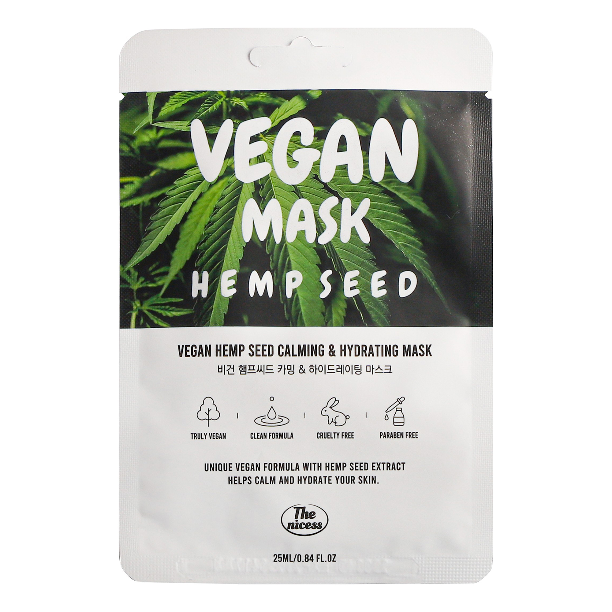 Маска тканевая для лица The nicess Vegan с маслом конопли 25 мл