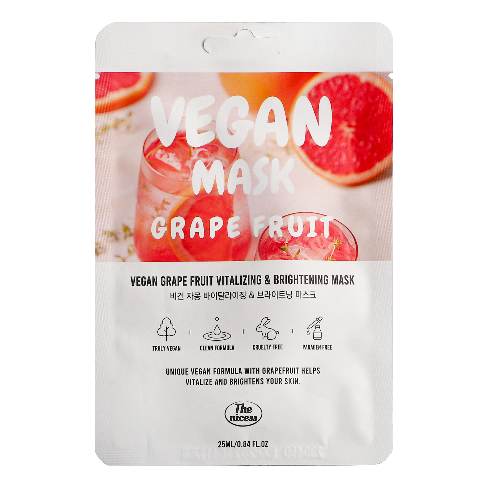 фото Маска тканевая для лица the nicess vegan осветление и питание с грейпфрутом 25 мл