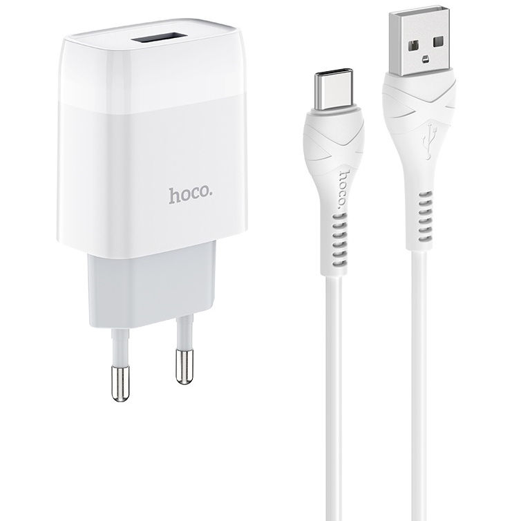 фото Сетевое зарядное устройство с кабелем usb type-c hoco c72a glorius single - белое