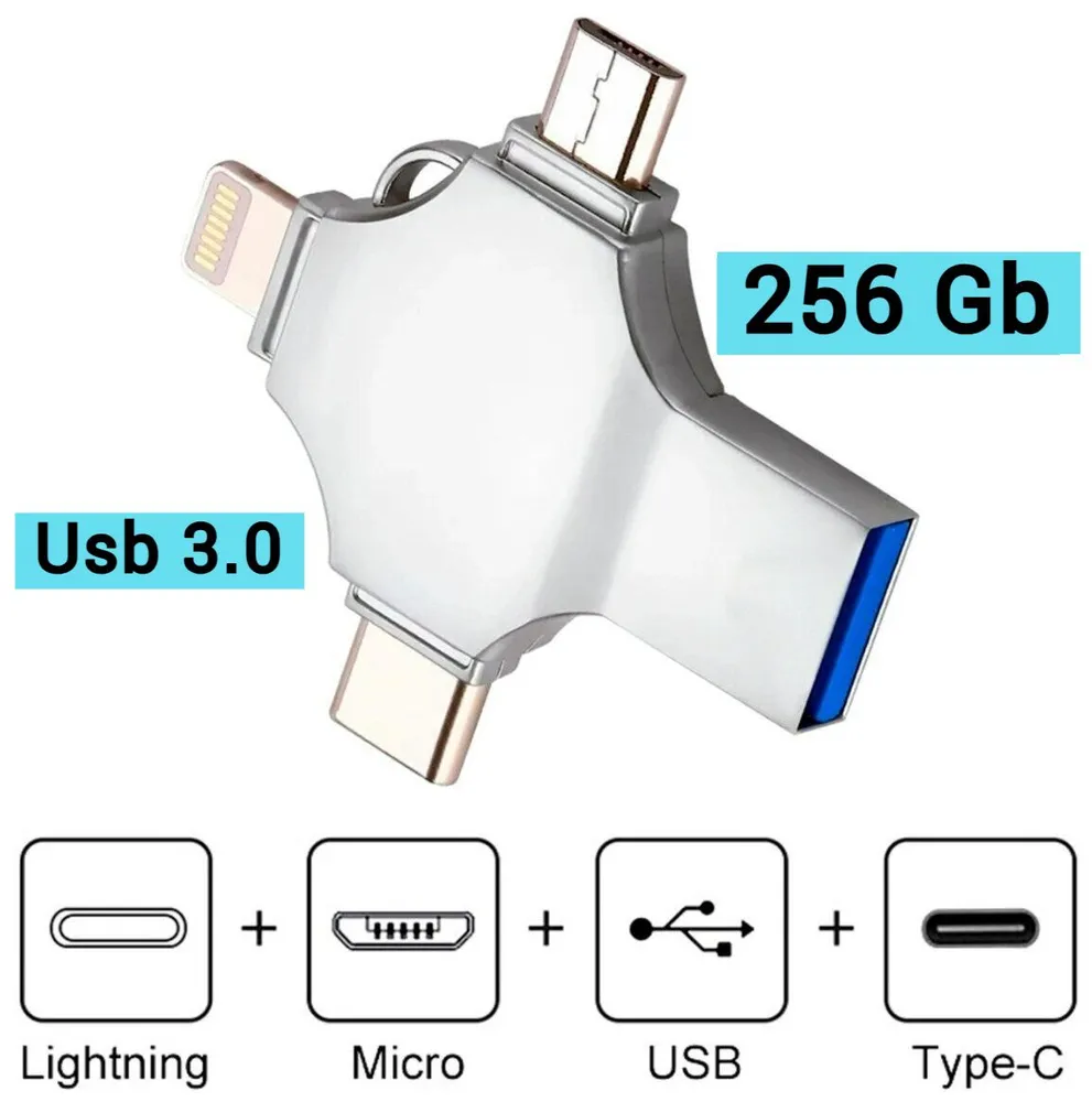 

Флешка FlashDrive 4в1 256 ГБ серебристый (USB флешка 4в1 256 ГБ), 4в1