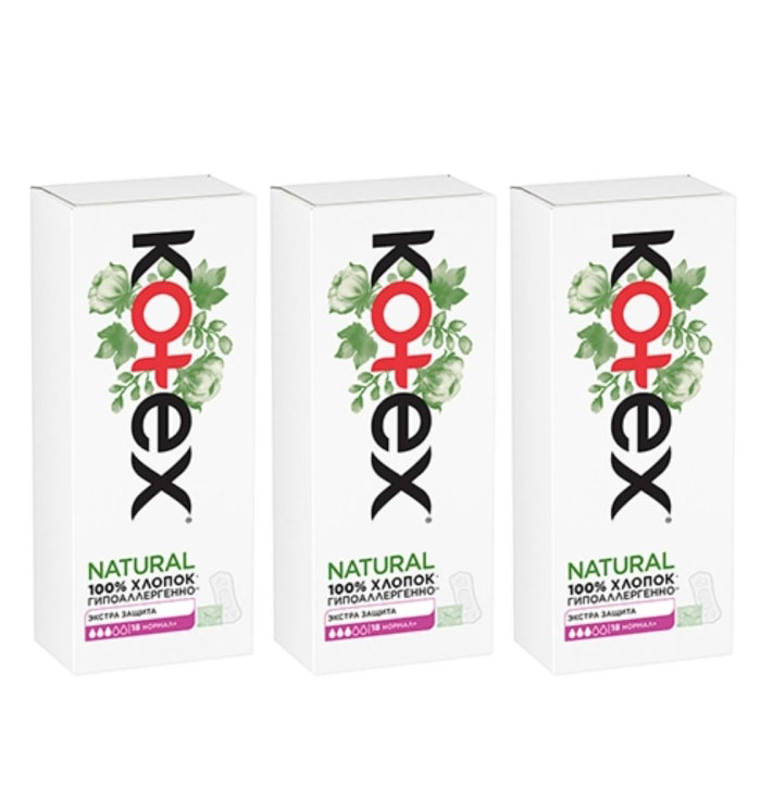 Прокладки гигиенические KOTEX NATURAL Нормал+ 18шт 3 шт в наборе kotex natural нормал прокладки 8 шт