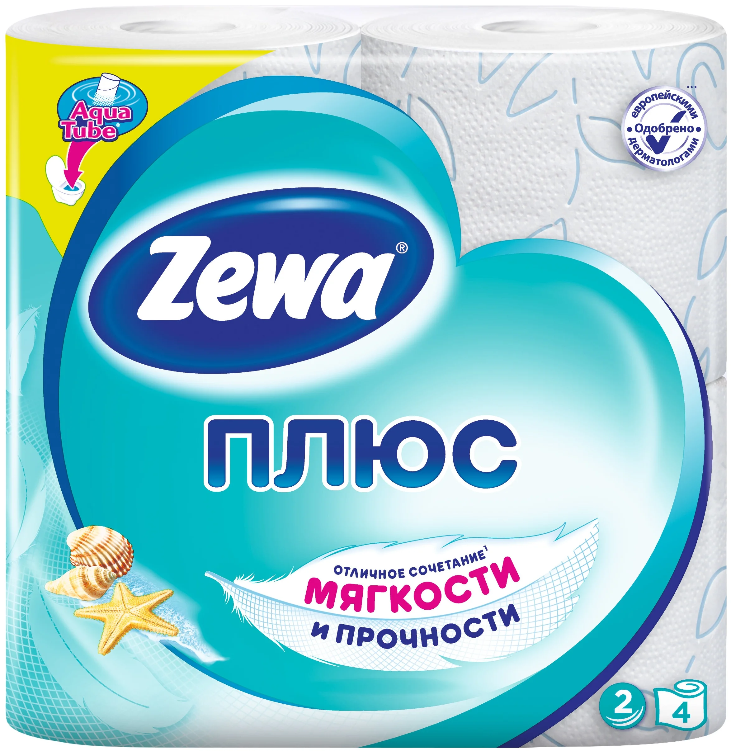 

Туалетная бумага Zewa Плюс Свежесть океана двухслойная 4 шт, Белый