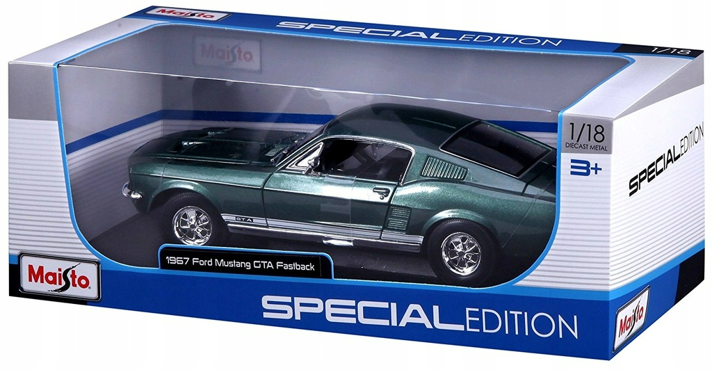 Машина MAISTO Ford Mustang GTA Fastback 1967 1/18 зеленый 31166 машинка maisto ford mustang mach 1 1970 orange 1 18 31453