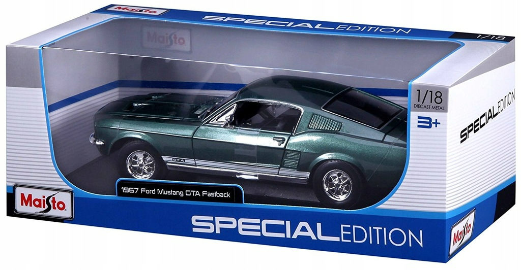 Машина MAISTO Ford Mustang GTA Fastback 1967 1/18 зеленый 31166 maisto 1 24 new modified version 1967 ford mustang gt modified alloy car model collection gift toy