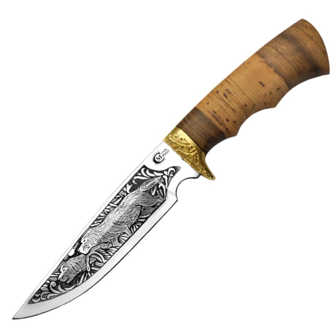 фото Туристический охотничий нож легионер ворсма, сталь 65х13 береста орех латунь ручная работа