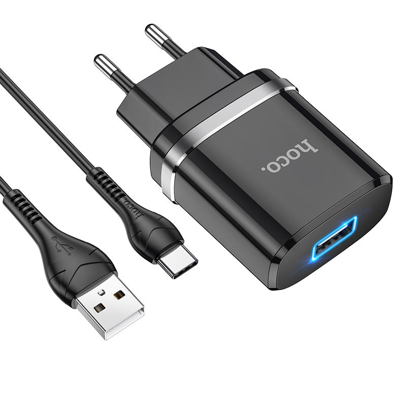 фото Сетевое зарядное устройство с кабелем usb type-c hoco n1 ardent - черное