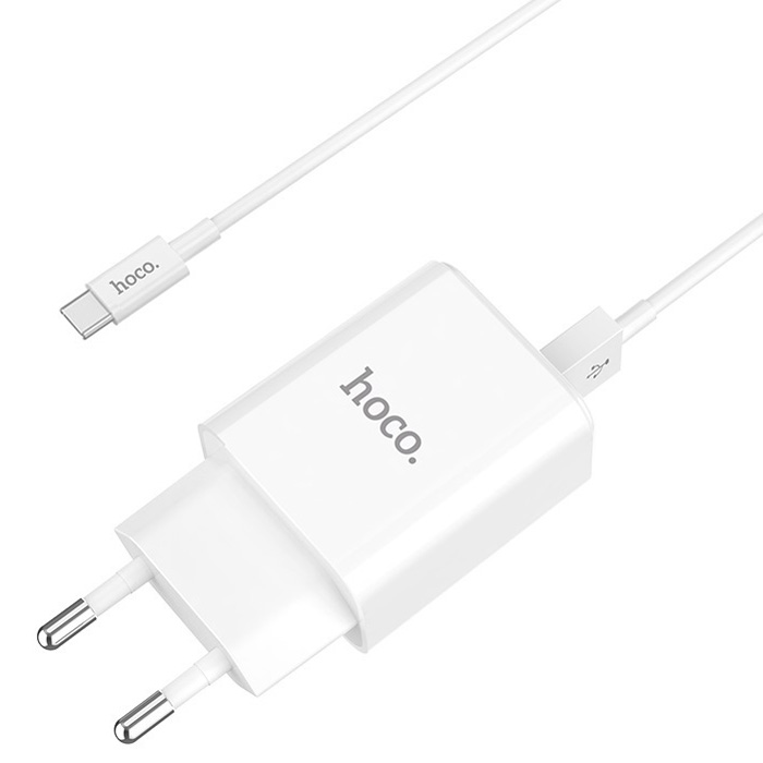 фото Сетевое зарядное устройство 2xusb с кабелем usb type-c hoco c62a victoria - белое